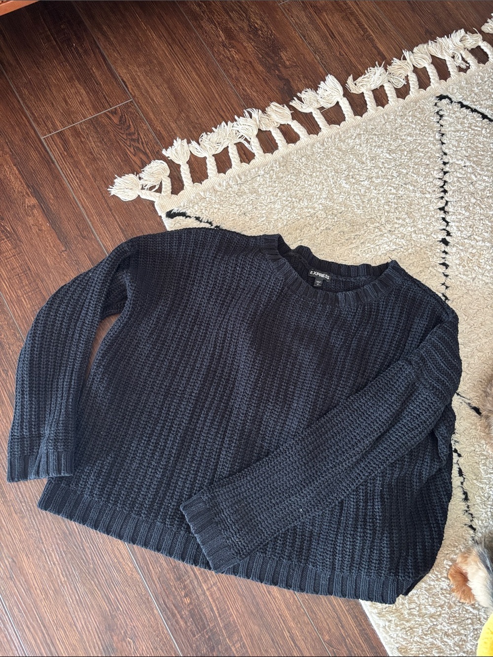 Express Black Chunky Waffle Crewneck Sweater